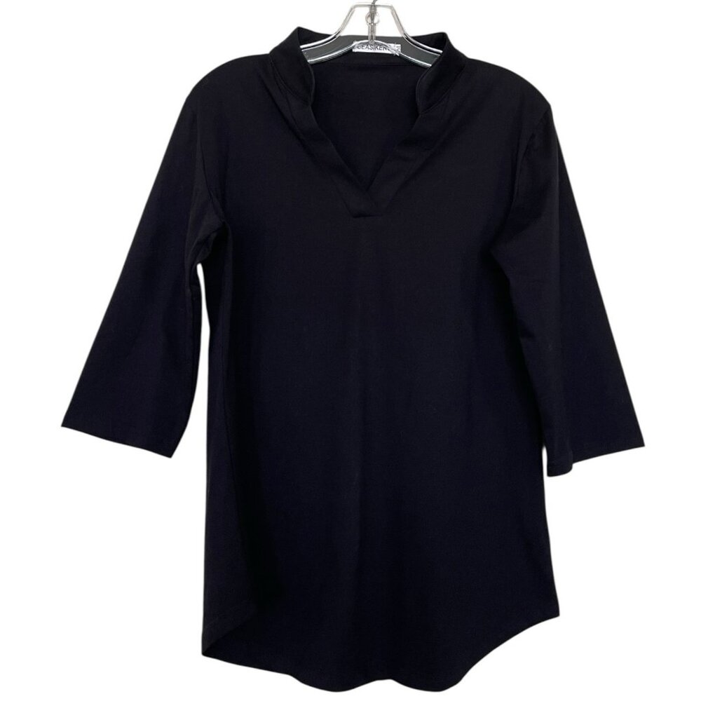 Ceasikery Shirt Womens‎  Size Medium Black Stretch V-Neck Tunic 3/4 Sleeves